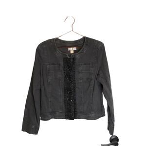 Christopher & Banks black wash denim jacket sequins and ribbon detail medium